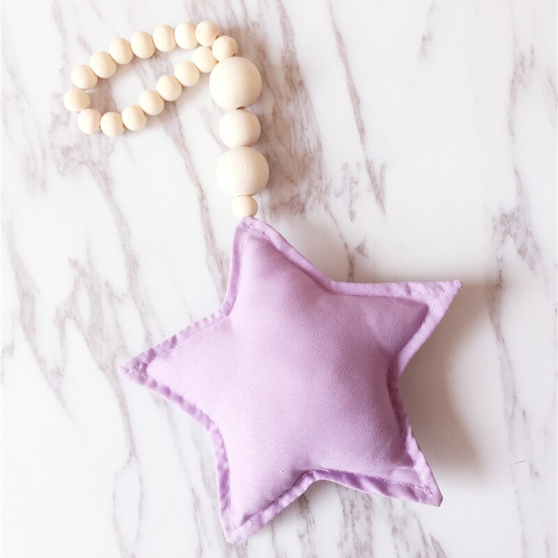 Lovely Wooden Beads Cotton Star Moon Heart Shaped Wall Decoration Ornaments for Kids Baby Bedroom Home Nursery Decor: I