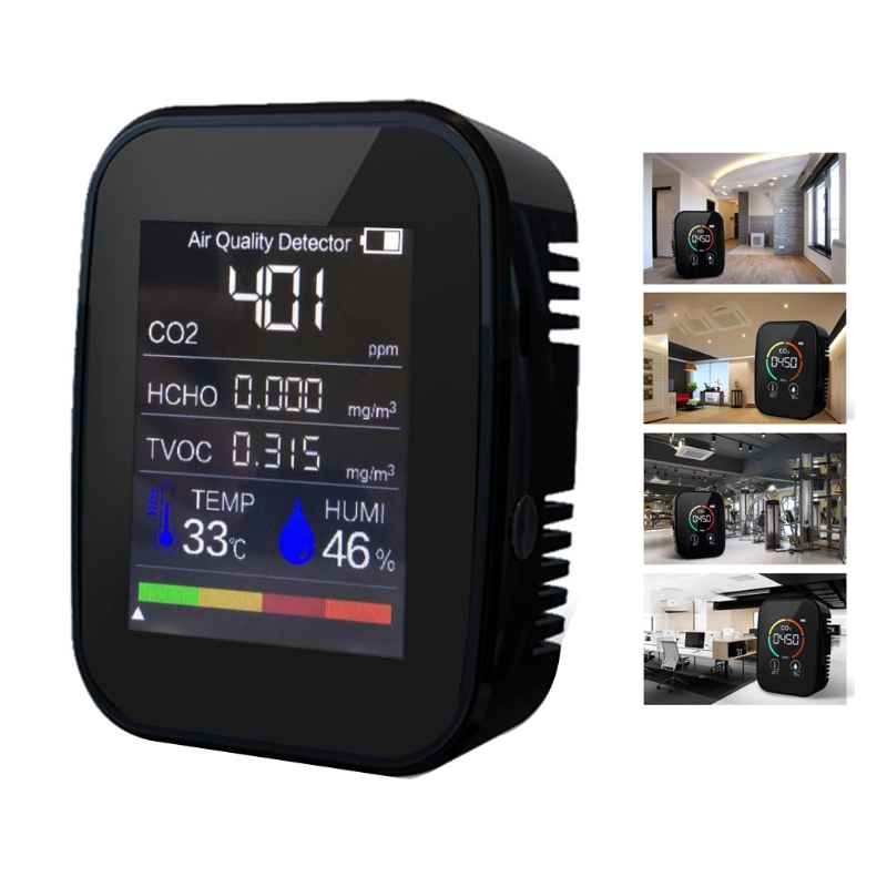 Multifunctional 5 in1 CO2 Meter Digital Temperature Humidity Sensor Tester Air Monitor Carbon Dioxide TVOC HCHO: BK-B