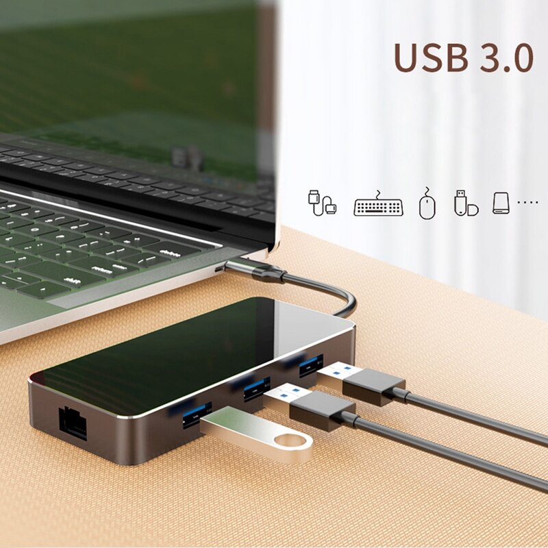 8 in 1 Type C Hub Laptop Docking Station USB 3.0 HDMI TF LAN PD USB Hub for Huawei XiaoMi Surface Lenovo Dock: Default Title