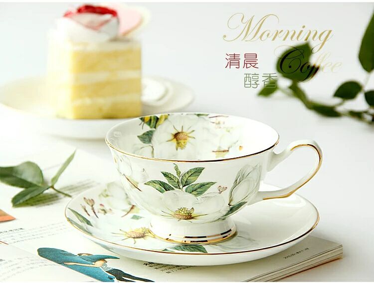 Bone china kaffekop & underkop witn ske rød te engelsk eftermiddagste passer 210ml kaffesæt til rådighed: Lysegrå