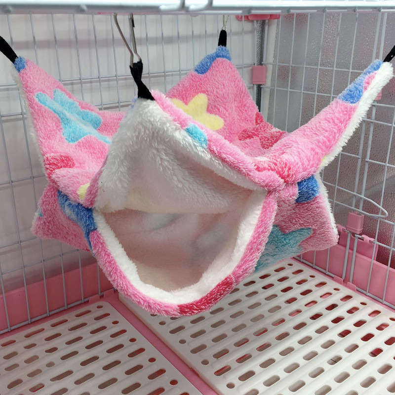 Gabbia per criceti a doppio strato Amaca per dormire Stampa Guinea maiale Vestiti Letto Amaca per roditori Gabbia per cincillà Piccola casa: L / scarlatto