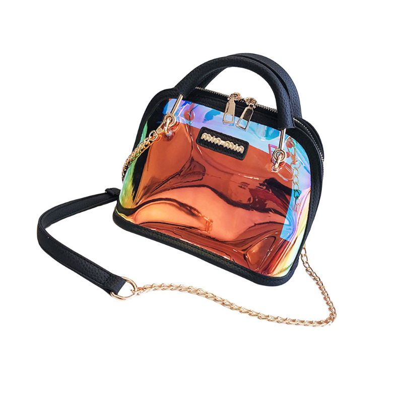 Vrouwen Holografische Transparante Kleine Handtas Satchel Messenger PVC Crossbody Schoudertas Purse: Zwart