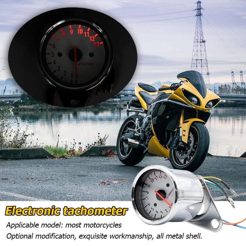 12V 1.3W Universal Retro Motorcycle Tachometer 0-13000 Rpm Tach RPM Gauge Rev Counter Speedometer LED Digital Indicator