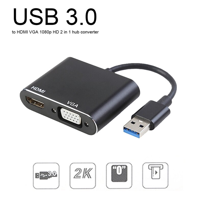 USB 3,0 zu HDMI VGA 1080P HD Konverter o Video 2 in 1 Hub (für Mac OS) Fenster 7/8/10 HDTV Projektor