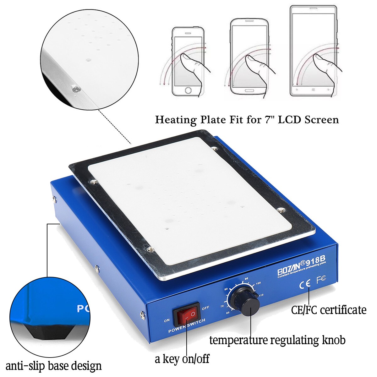 Lcd-scherm Separator Telefoon Verwarming Platform Glas Removal Reparatie Machine 450W Anti Statische Body Auto Metalen Plaat