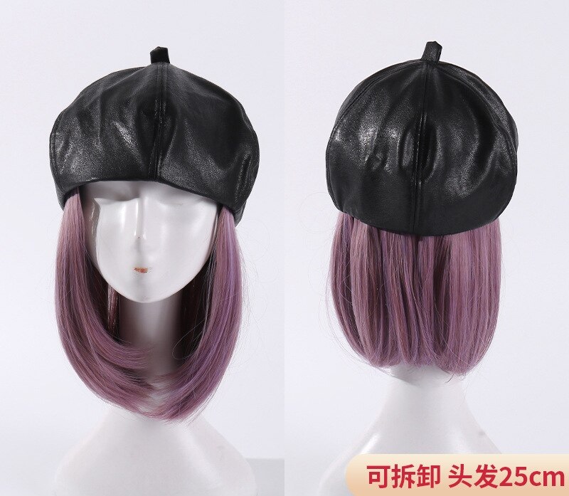 Nueva gorra de béisbol para mujer, peluca de color integrada desmontable: 5purple short