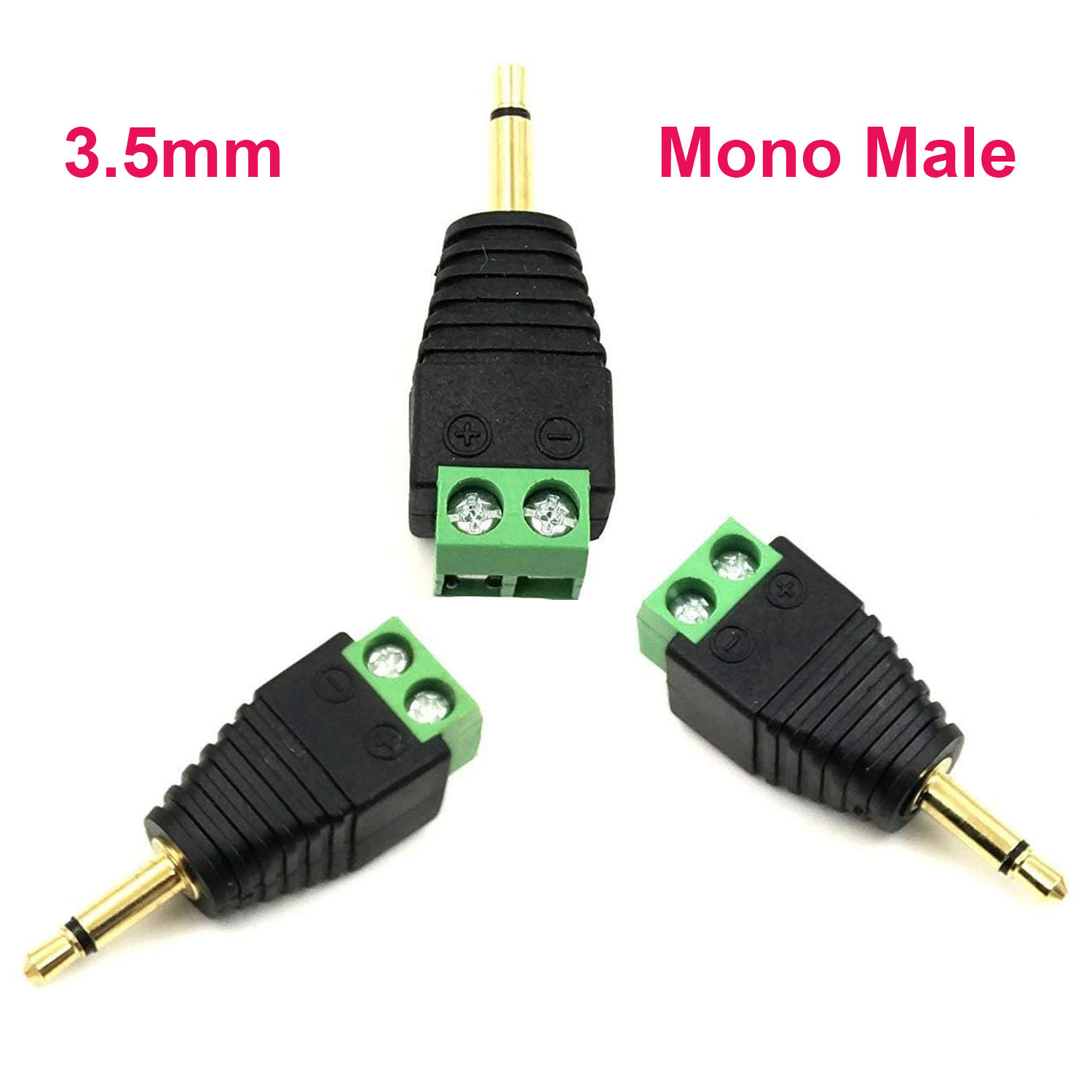 3pcs Adapter Converter 3.5mm 1/8" TS Mono Male Plug To 2 Pin AV Screw Video AV AUX Balun Speaker Wire Screw Terminal Solderless