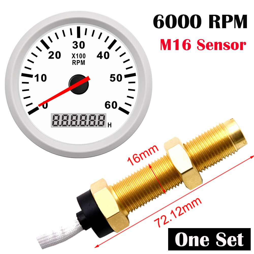 Universal 85mm Tachometer Car Marine TachoMeter Gauge with Hourmeter 3000,4000,6000,8000RPM Boat Tachometer 12V/24V toerenteller: WW 6000 with M16