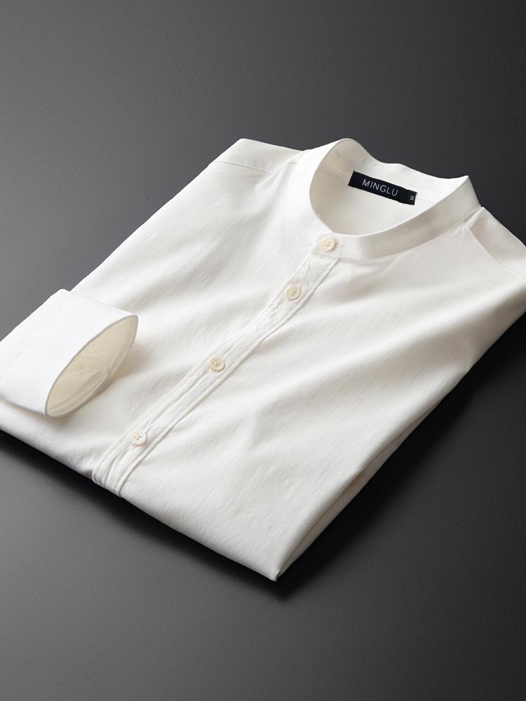 Staande kraag herenoverhemden luxe lyocell stof lente herenoverhemd lange mouw plus maat 4xl slim fit tencel heren overhemd: Ik