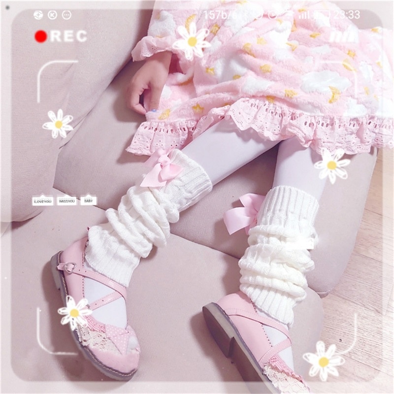 Lolita japonaise douce fille jambière boule tricoté couvre-pied femmes jambières chaussettes tas chaussettes filles couverture de réchauffement des pieds