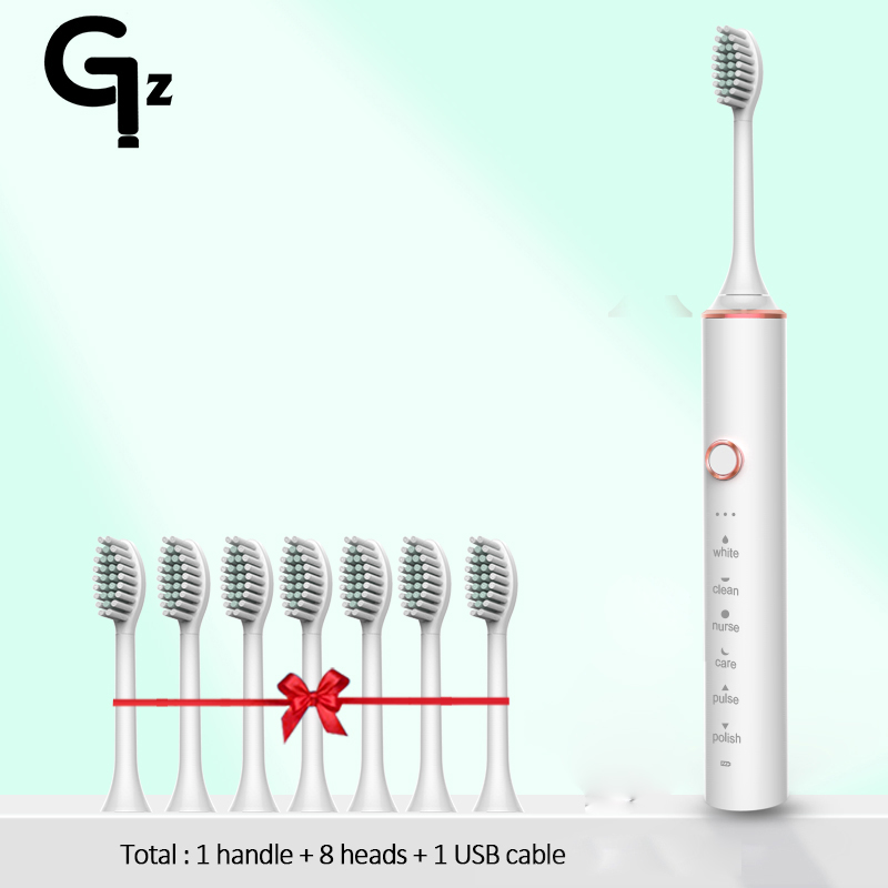 GeZhou-cepillo de dientes eléctrico sónico para niños, dispositivo de limpieza recargable IPX7, resistente al agua, 18 modos de viaje, 16 cabezales: N100white 8