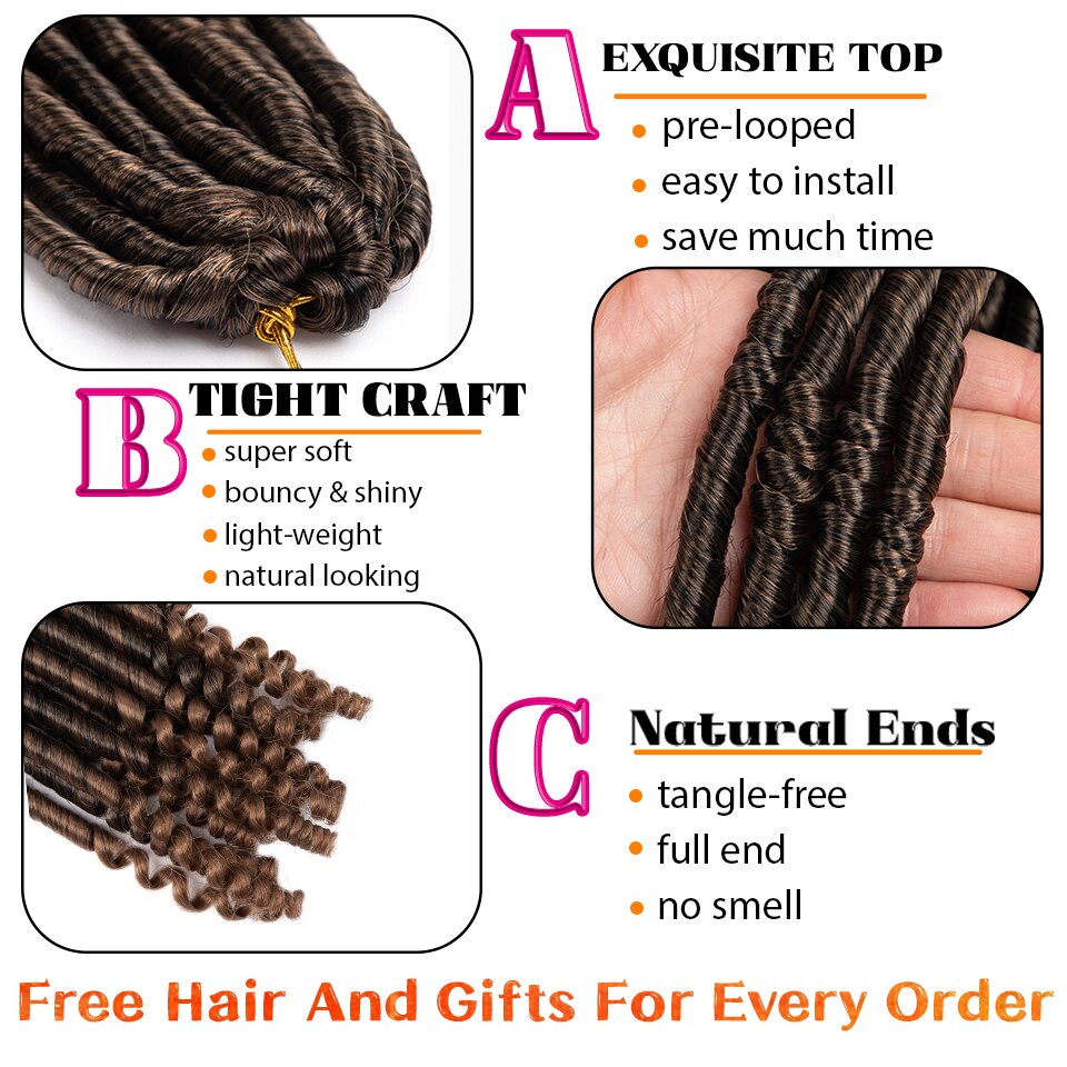 Faux Locs Crochet Braids Hair Synthetic Afro Dreadlocks Knotless Hook Dreads Ombre Braiding Hair Extensions For Women Curly Ends