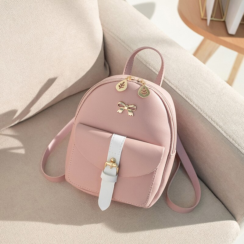 Women's Mini Backpack Luxury PU Leather Kawaii Backpack Cute Graceful Bagpack Small School Bags for Girls Bow-knot Shoulder Bag