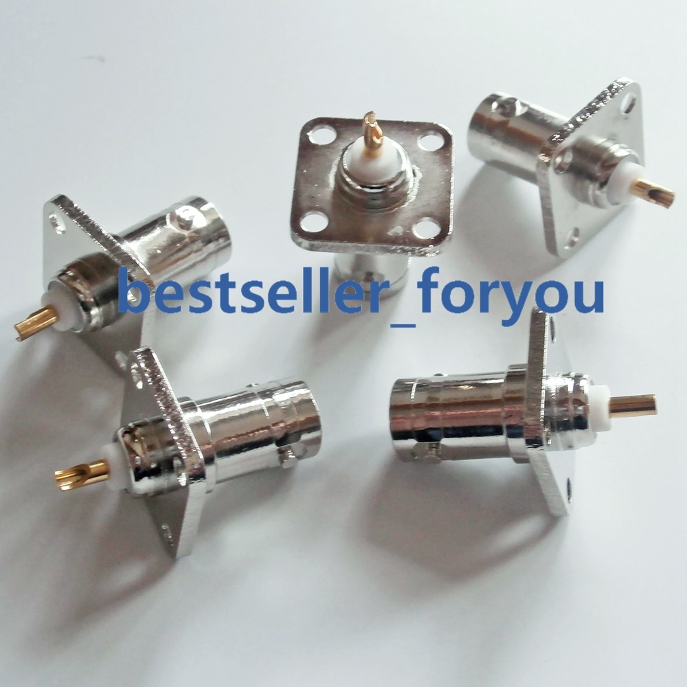 Brass BNC Female Jack With 4 Holes Flange Panel Chassis Mount Coaxial Solder Connector