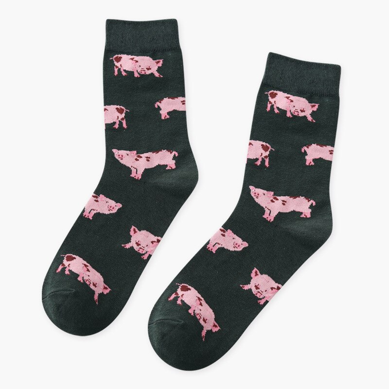 Novedad de , calcetines cortos Teckel Shiba Inu Tiger Beagle para mujer, bonitos calcetines de algodón con de Animal para mujer: Dark green pig