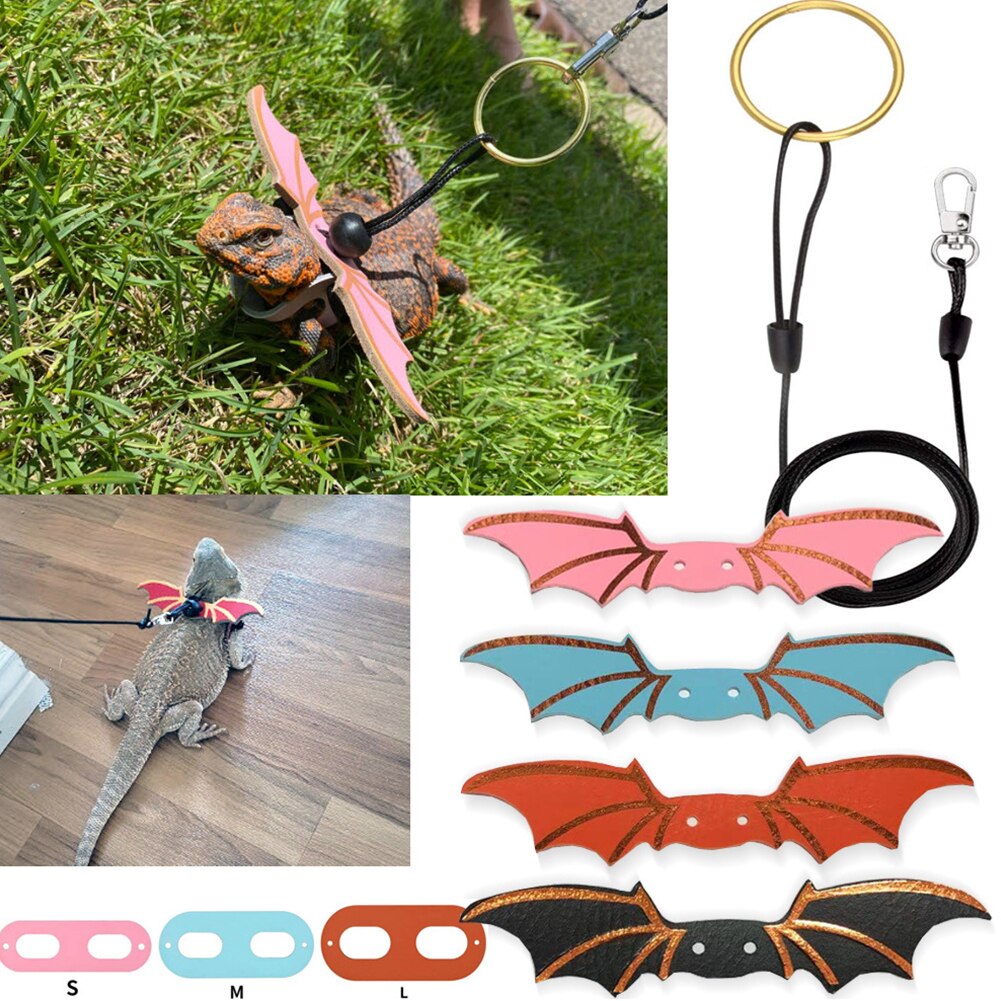 3pz corda di trazione in pelle lucertola regolabile con ali rettile guinzaglio drago barbuto imbracatura anti-morso guinzaglio forniture per animali domestici