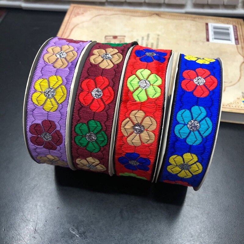 9 yardas/lote de ancho aprox. 2,5 cm tejido Jacquard cintas para tapicería patrón de flores para cortina y accesorios de ropa LS-236