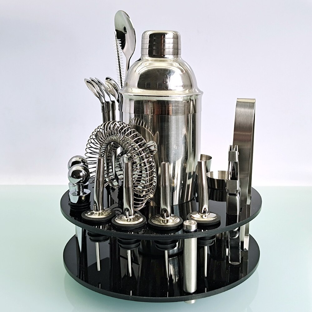 Bartender Kit, Cocktail Shaker Set With Rotating Acrylic Holder. Home DIY Suit for Mixed Drinks Martini Bar Tools Perfect: 20P 750ML