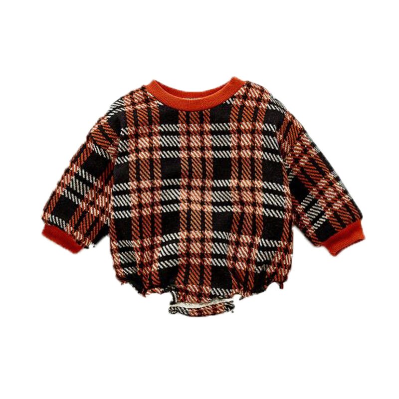 Baby jongens en meisjes herfst en winter koreaanse versie kleding kinder geruit plus fluwelen warme eendelige driehoek klim: Bruin / 6-9m