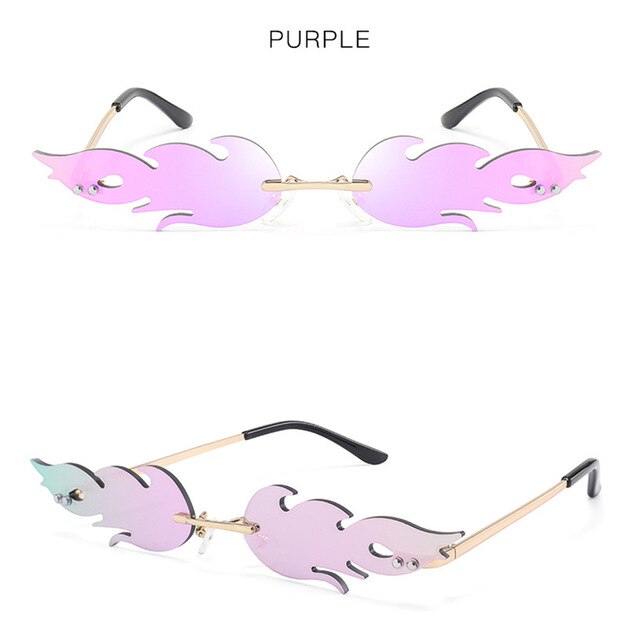 Fire Bril Flame Zonnebril Luxe Mode Vlam Vrouwen Randloze Wave Zonnebril Metal Shades Vintage Vrouwen Brillen UV400