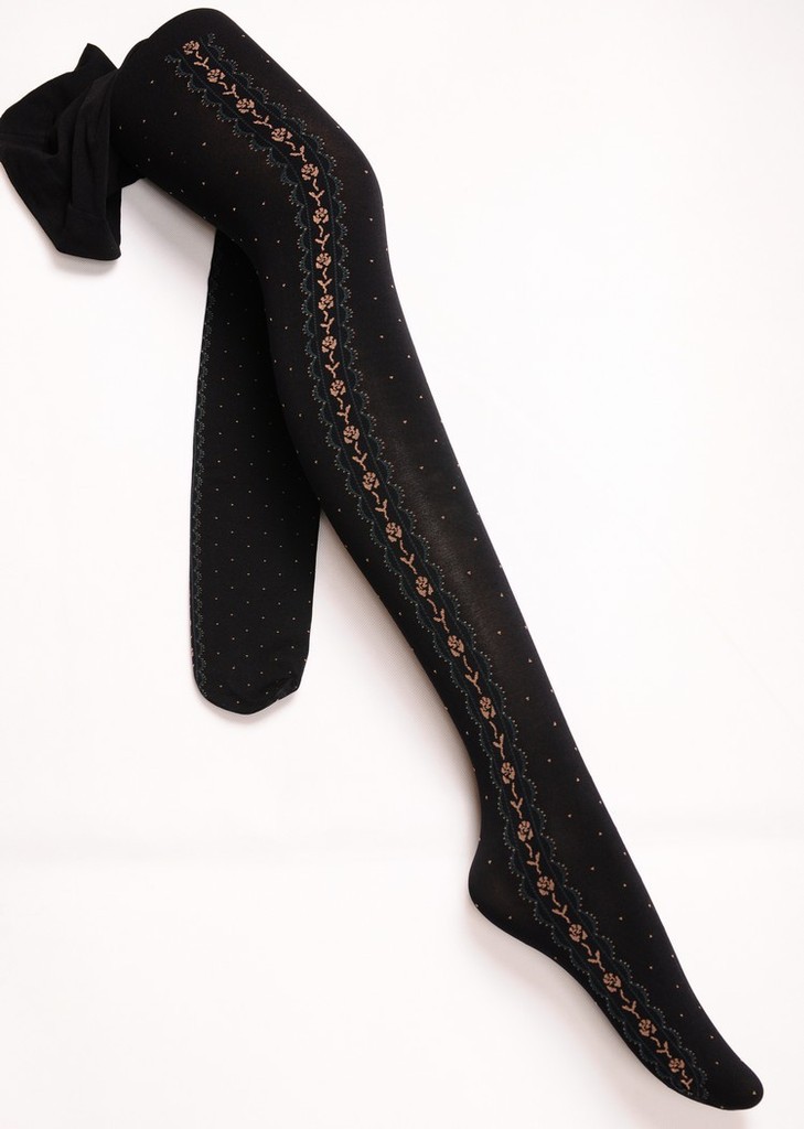 Lente en herfst japanse retro zij jacquard kant fluwelen panty's dames visnet panty's voor dames transparante panty's: Zwart