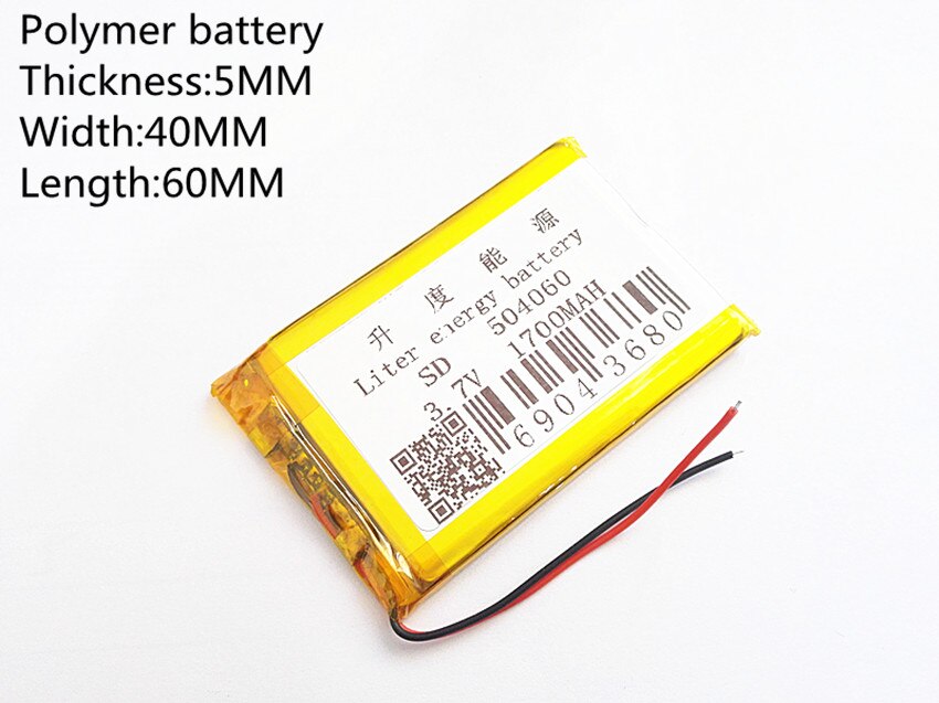 3.7V,1700mAH,504060 PLIB; polymer lithium ion / Li-ion battery for GPS,mp3,mp4,mp5,dvd,,model toy mobile bluetoo