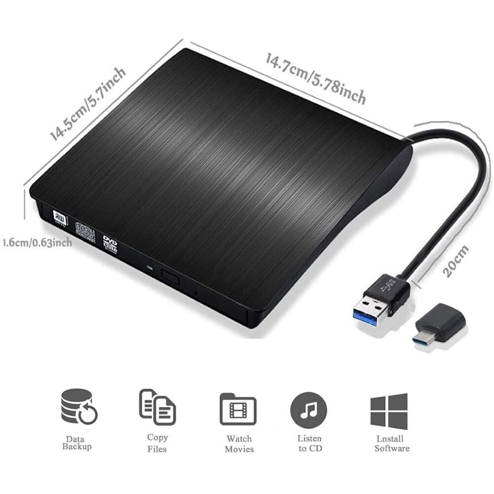 Externe Cd Dvd Drive, usb C Schrijver Type C Usb 3.0 Cd Dvd Ram Brander Combo High Speed Re-Writer Voor Laptop Notebook pc Desktop
