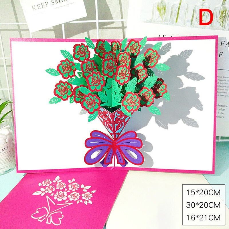 Tarjetas Pop Up 3D para el día de la madre, ramo de flores de clavel, tarjetas de felicitación,: D
