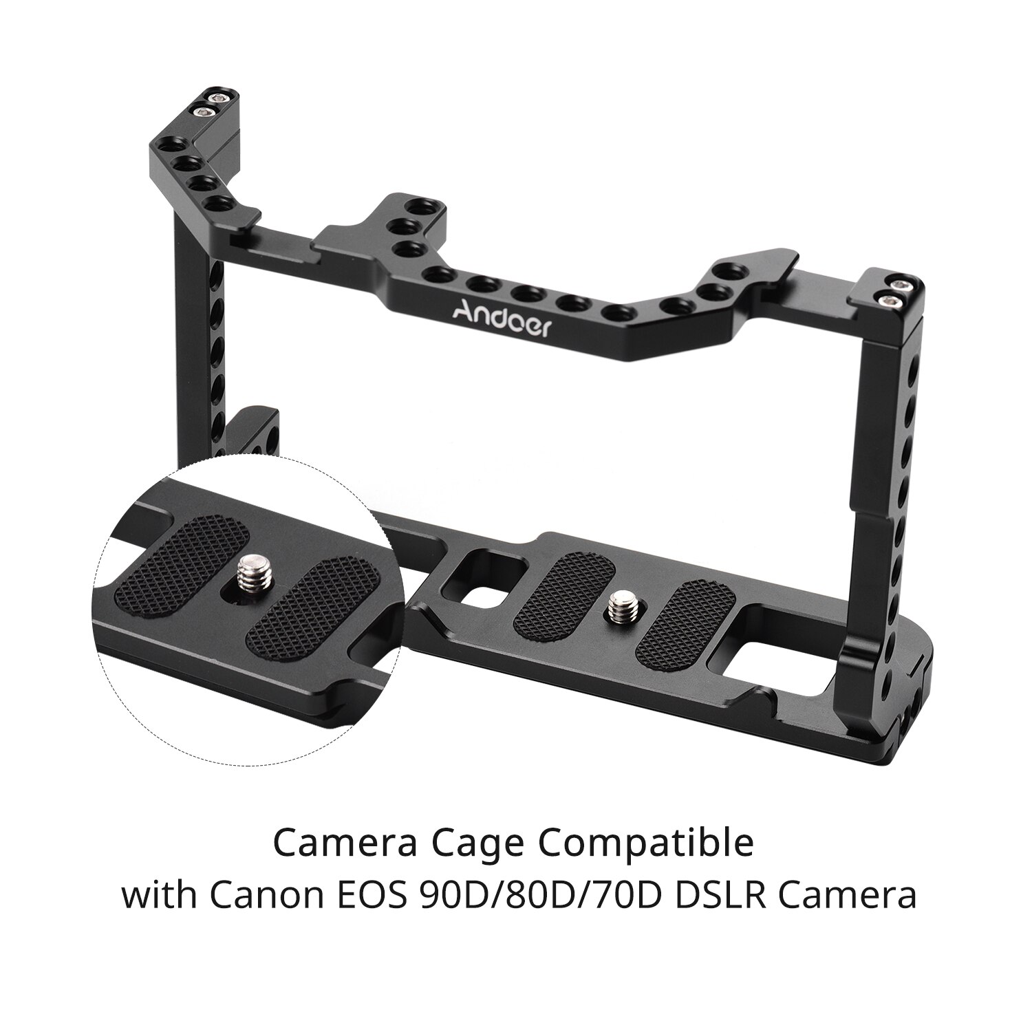 Andoer Camera Cage + Maniglia Superiore In Lega di Alluminio Kit con Dual Fredda Shoe Mount 1/4 "Vite per Canon EOS 90D/80D/70D DSLR Della Macchina Fotografica