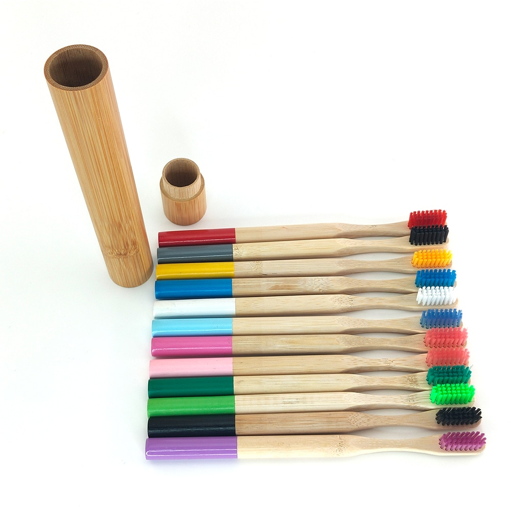 Degradable Bamboo Toothbrush with Natrual Bamboo Straw Case Eco-friendyly Portable Travle Toothbeush Set for Teeth care