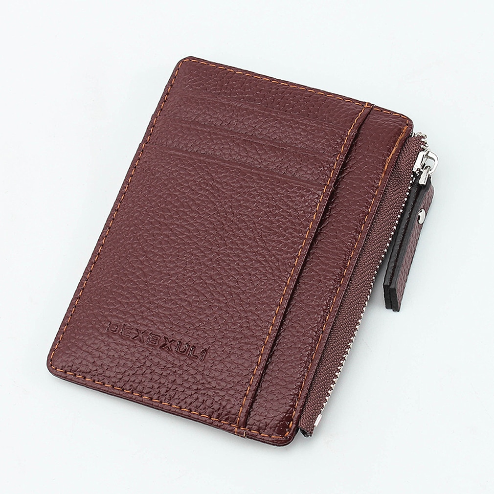 Mini porte-pièce d'identité femme portefeuille en cuir femmes hommes porte-carte porte-monnaie Portable sac porte: COFFEE