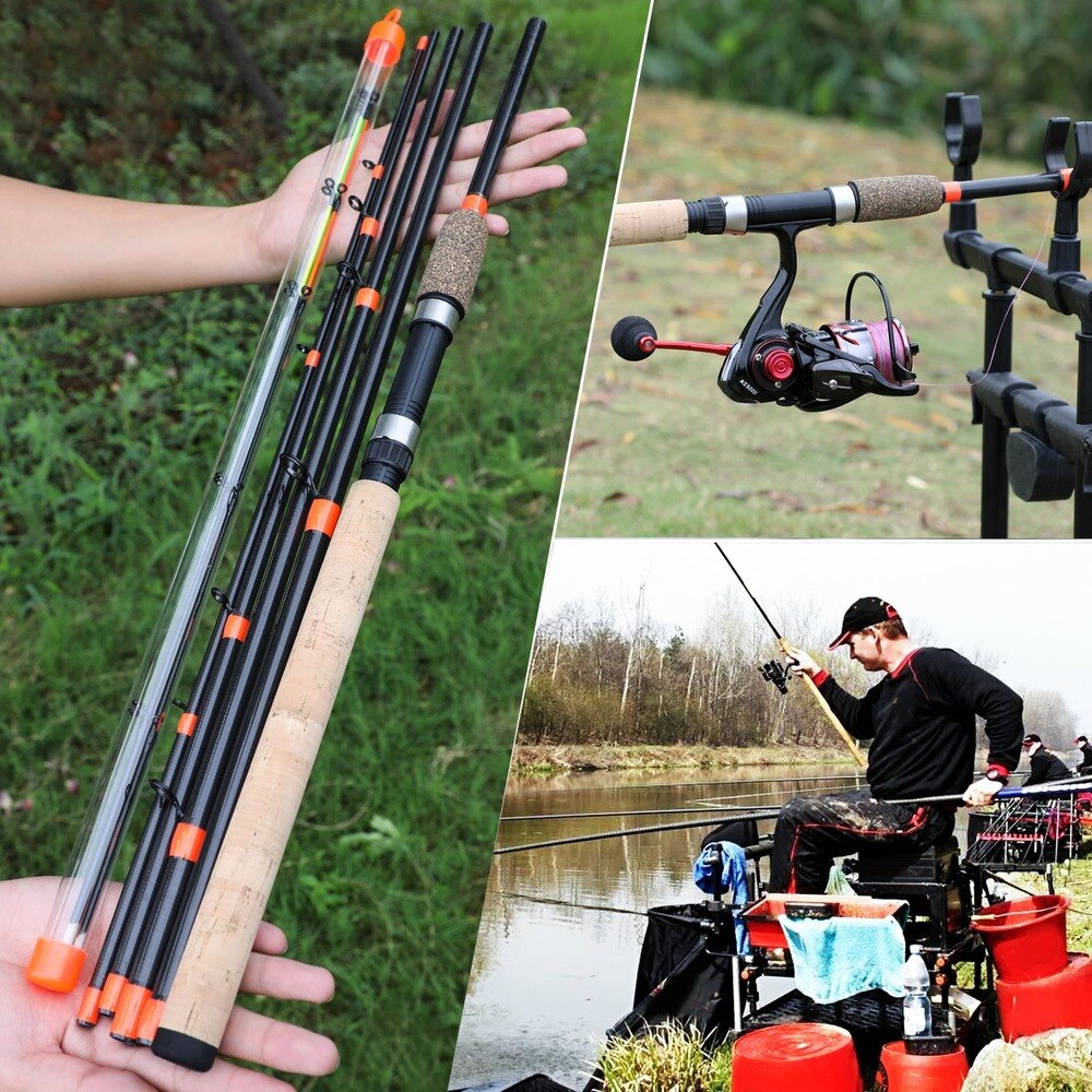 Sougayilang Feeder Fishing Rod Lengthened Handle 6 Sections Fishing Rod L M H Power Carbon Fiber Travel Rod Fishing Tackle