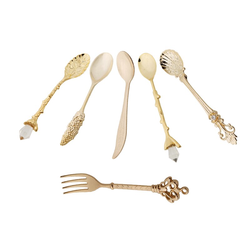 Estilo real clásico cocina Bar comedor bronce tallado pequeño café cubiertos de postre para aperitivos 6 unids/set accesorios vajilla