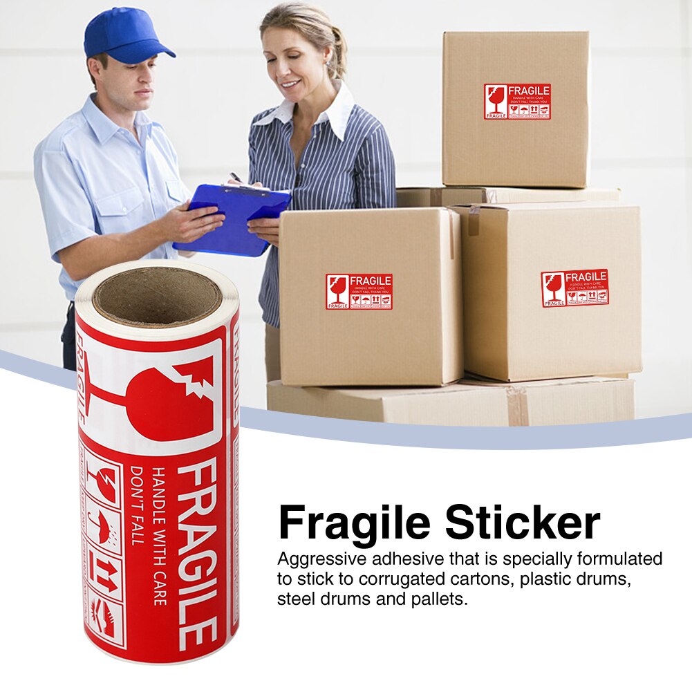 250sheets/roll Fragile Sticker Moving Warning Easy Apply Packaging Goods Decoration Handle With Care Notice Practical Express