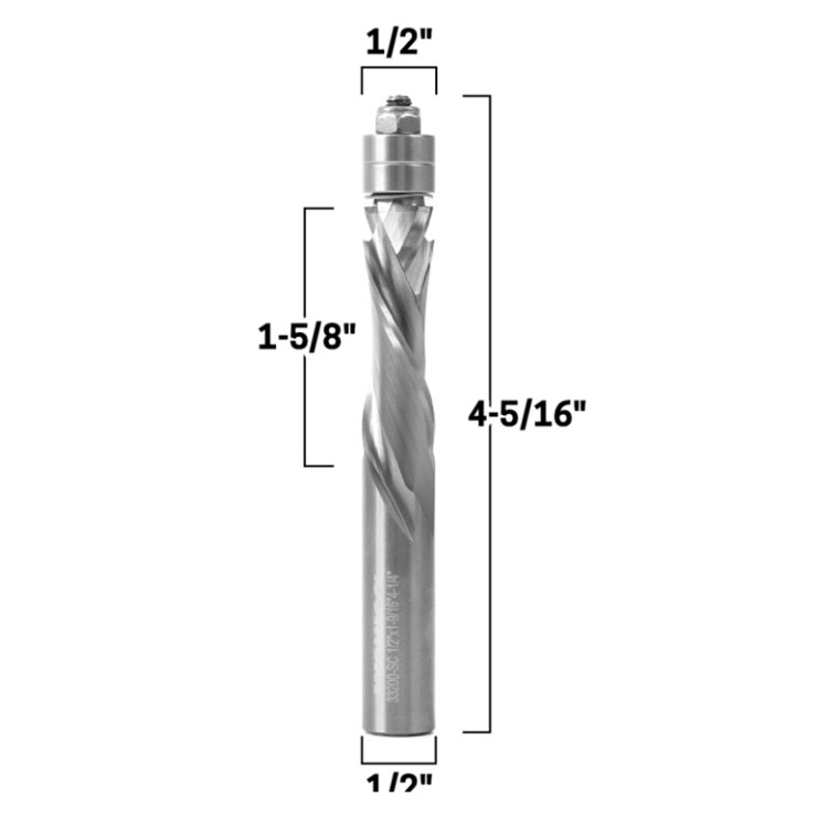 Compressie Flush Trim Vhm Spiral Router Bit Twee Fluit-1/4 "Shank 1/2" Schacht: 12.7mm Shank