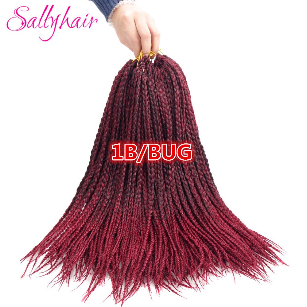 Sallyhair 18 Inch Haak Doos Vlechten Hair Extensions Bruin Synthetische Vlechten Haar Lage Temperatuur Fiber: T1B/Burgundy / 1 Stks/partij