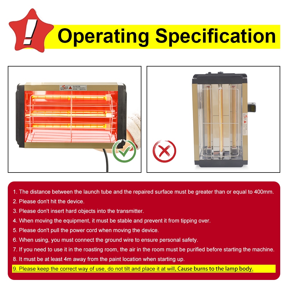 1000W Auto Verf Curing Drogen Lamp Auto Body Infrarood Verf Lamp Handheld Halogeen Heater Light Kortegolf Infrarood Lamp