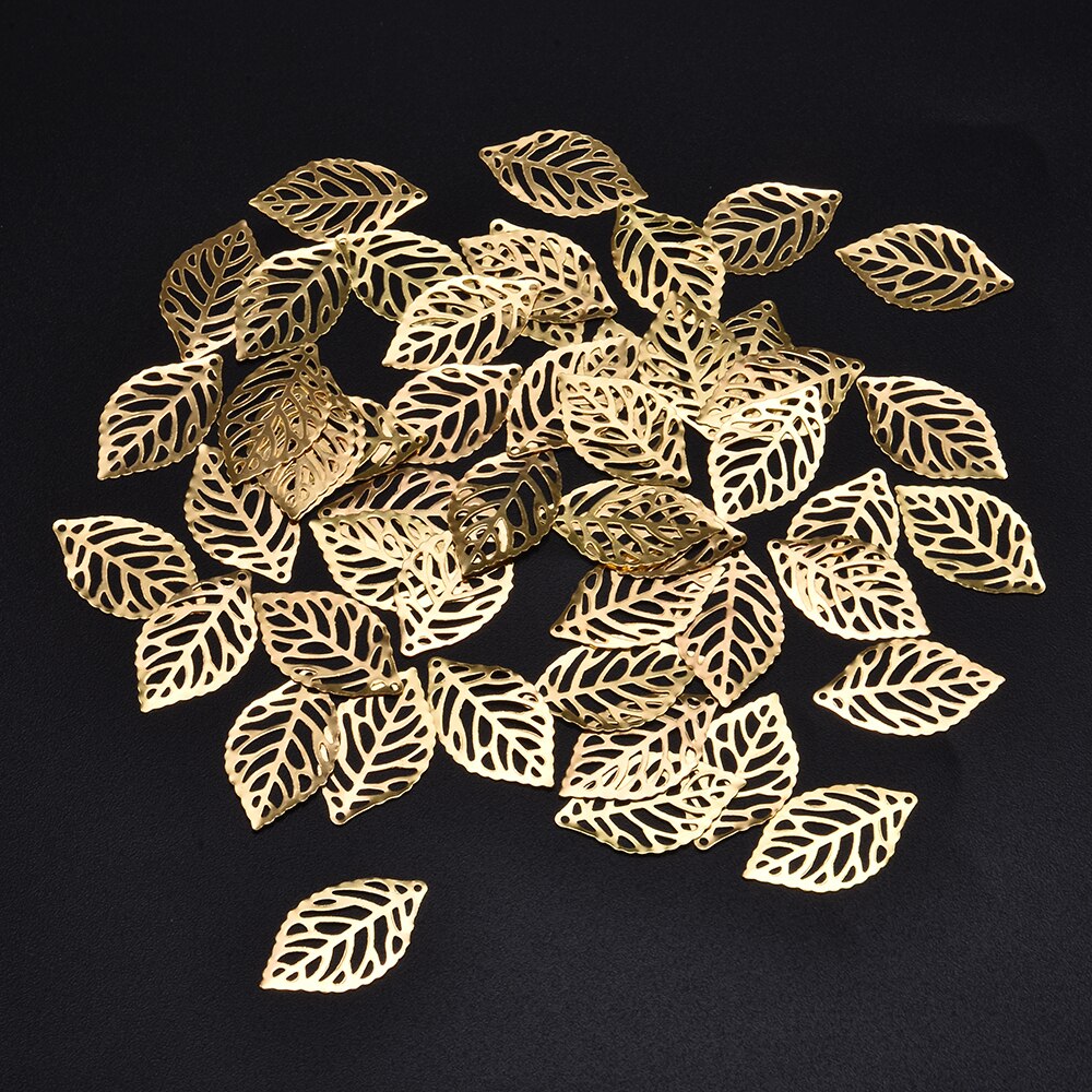 50 Uds. De hojas de filigrana, joyería artesanal de Metal, accesorios de boda DIY, colgante, disfraz chino, corona de novia, hojas de Metal