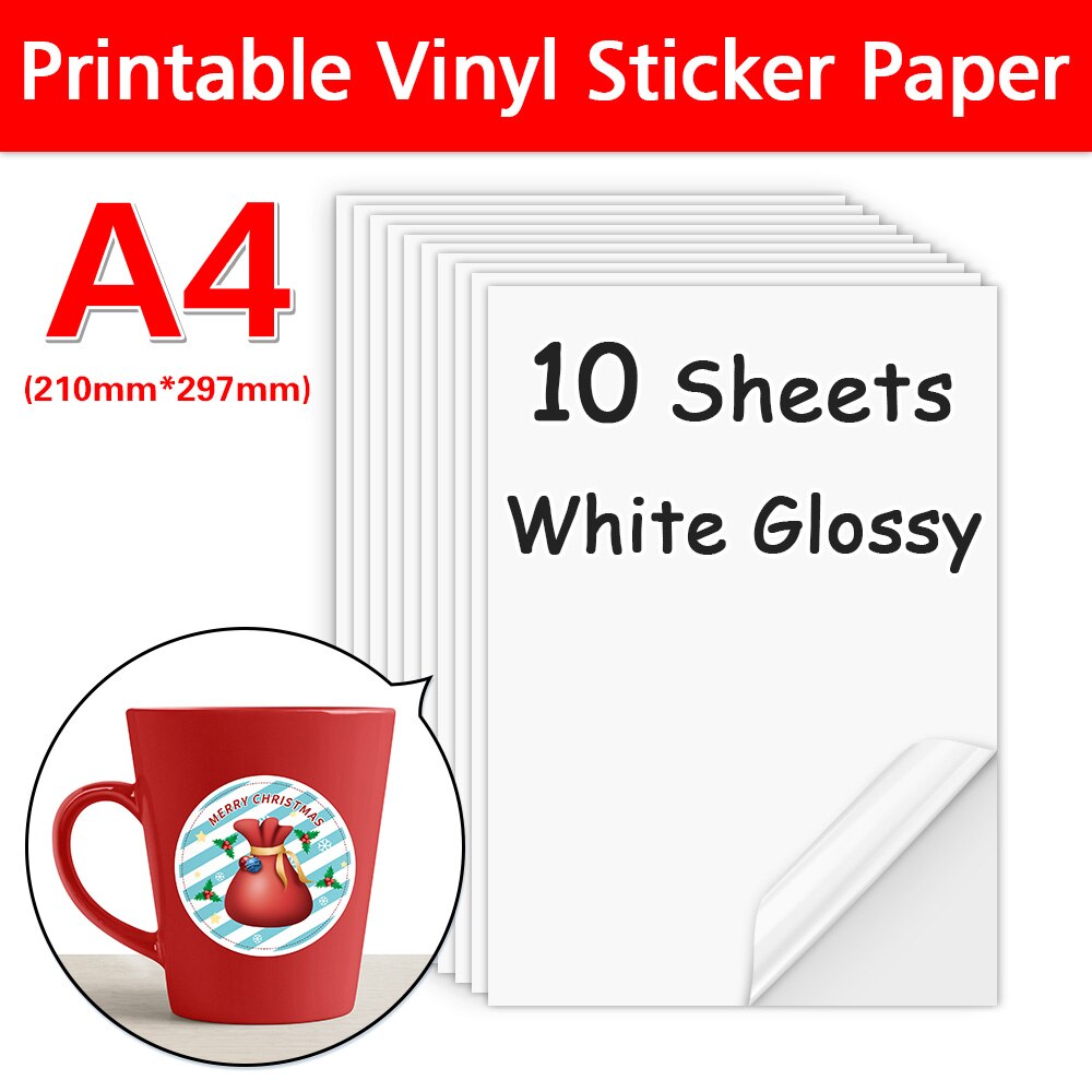 10 Sheets Printable Vinyl Sticker Paper For Inkjet Printer A4 Transparent Waterproof Self-Adhesive Copy Paper DIY Patten Sticker: White Glossy