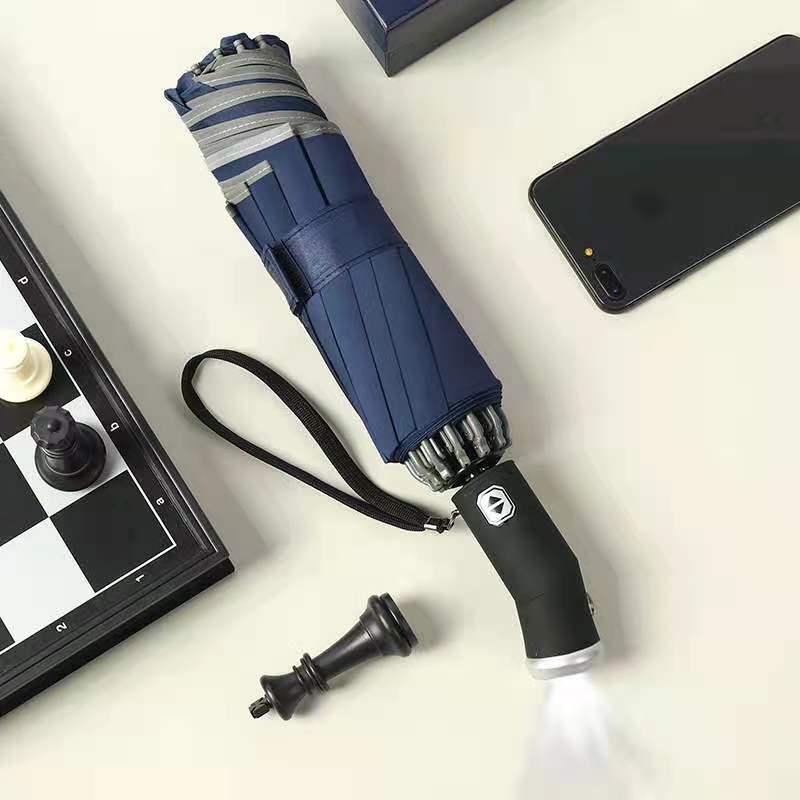 Dla Xiaomi automatyczny parasol z odblaskowym paskiem do tyłu światła Led parasol akademii 10 żeber 3-składany odwrócony parasol: Rotatable blue