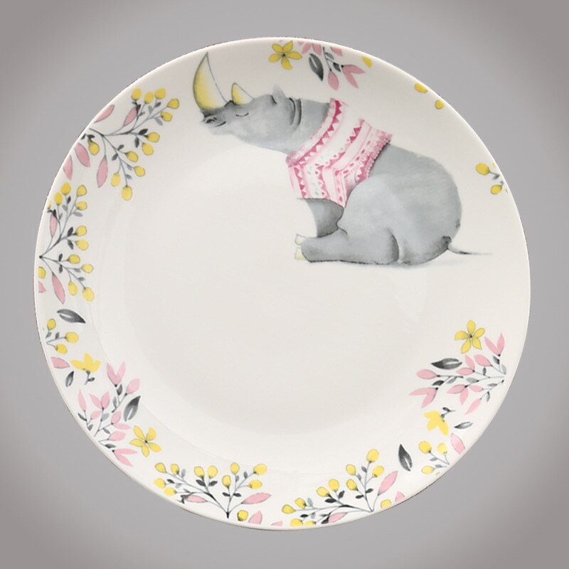 Europese Stijl Creatieve Keramische Platen Keuken Servies Leuke Cartoon Steak Plaat Kinderen Ceramica Dier Bestek Schotel: Rhino / 10 inches
