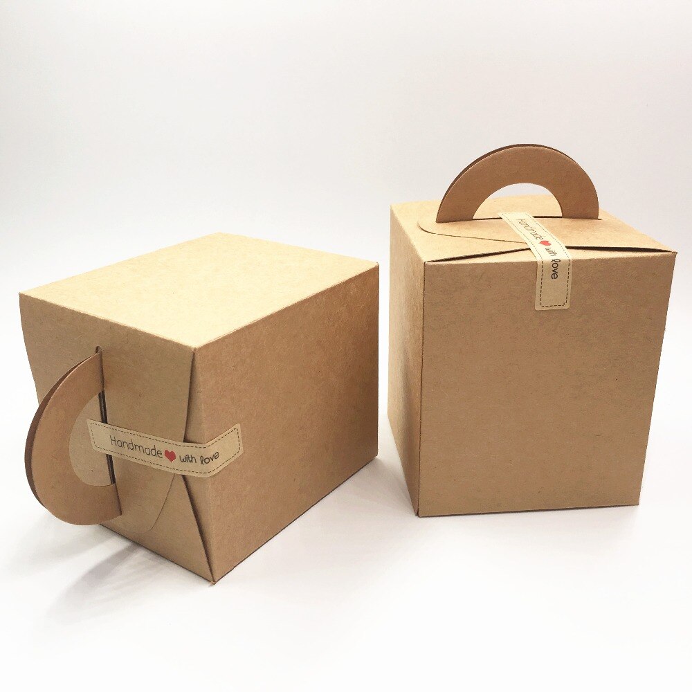 12 pcs 9.5*9.5*11 cm kraft paper DIY cake/candy/cookie packaging box carton portable paepr box with handle