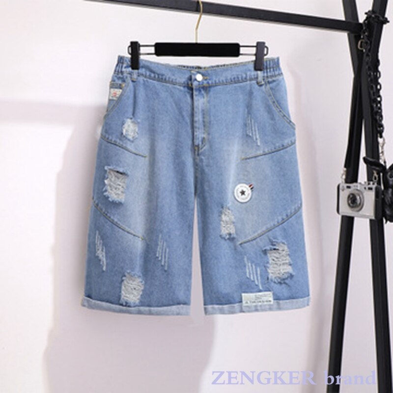 Stor storlek dam& #39 ;s sommar hål jeansshorts lösa harem raka kvinnor& #39 ; s 7xl slitna shorts för kvinnor i plus size