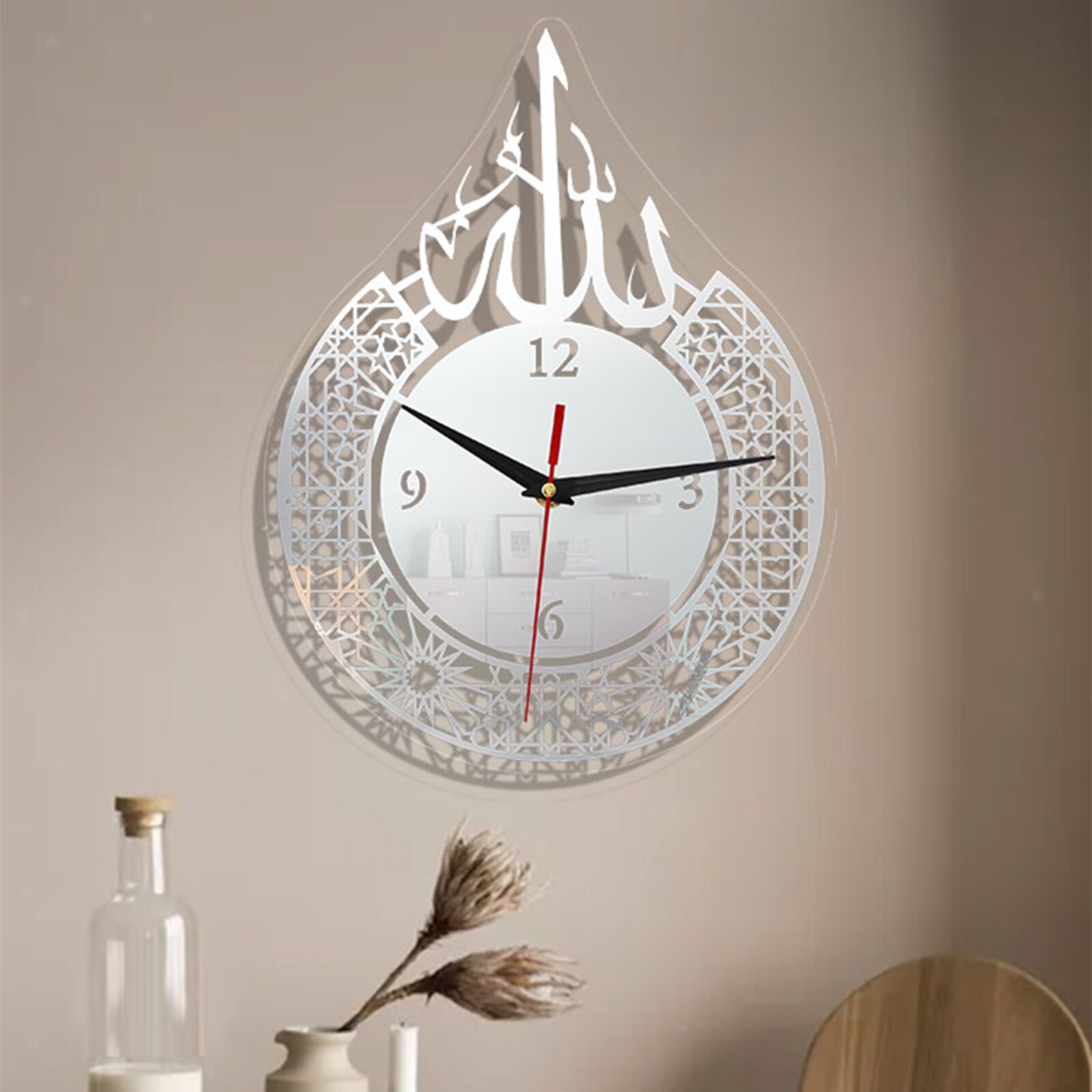 Horloge murale à Quartz islamique silencieuse, pendule musulman, décoration du Ramadan, horloge mobile, yeux de queue atomiques flexibles