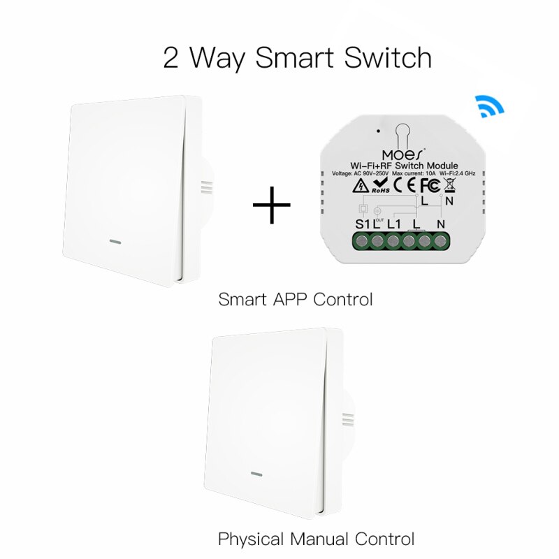 Smart Light Switch Module 2 Gang 2Way 2.4GWiFi+RF433 Intelligent Wireless Remote Control For Alexa Google Automation Kits