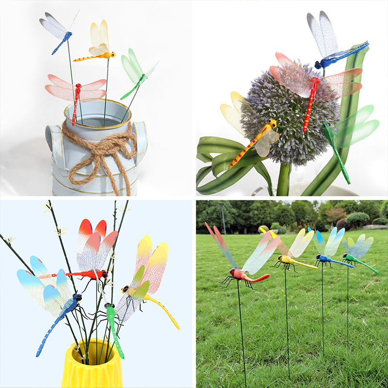 Colorful Dragonfly Garden Decorations Stakes Outdoor Decors Patio Ornaments Balcony Bonsai Accessories Flower Arrangement