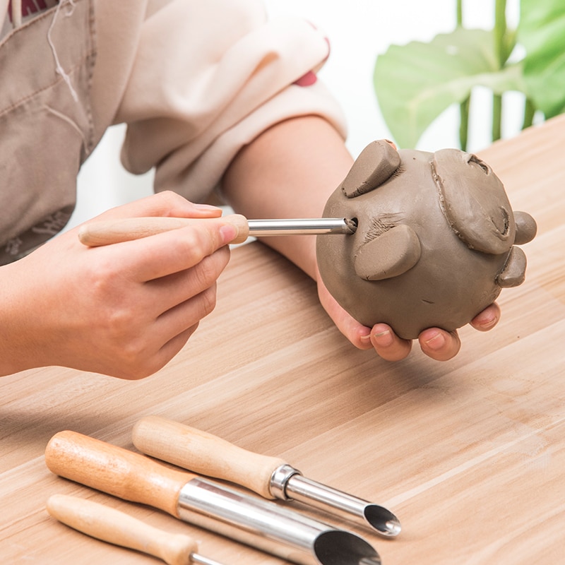 4 stück von keramik Locher edelstahl holzgriff Locher boden bohren keramik schlamm runde punsch keramik werkzeuge