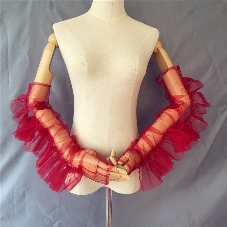 Gants sans doigts en Tulle à volants, manches longues, style Boho, accessoires de mariage DG143: Burgundy