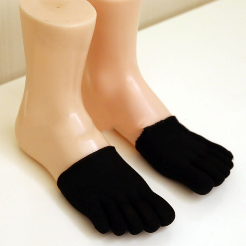 Women Soft Socks With Invisible Forefoot Cushion Foot Peds &amp; Liners Socks Anti-slip Lining Open Toe Heelless Liner Cotton Sock: A2--Black