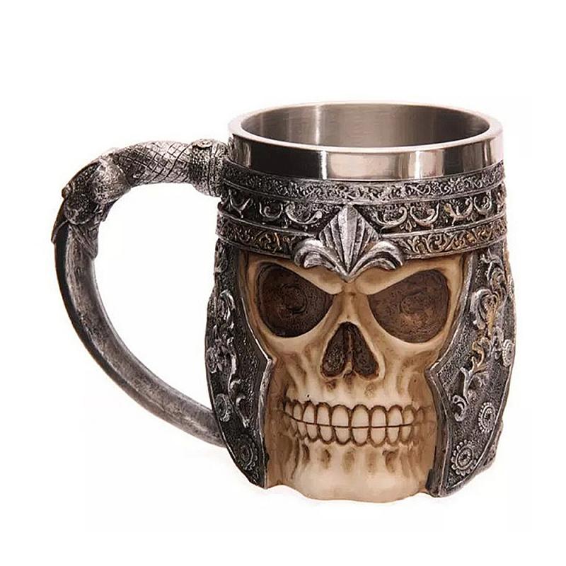 450ml 3D Skull Horn Knight Cool Stainless Steel Cup Coffee Cups and Mugs Coffee Mugs Halloween Bar Cup Drinking Tumbler